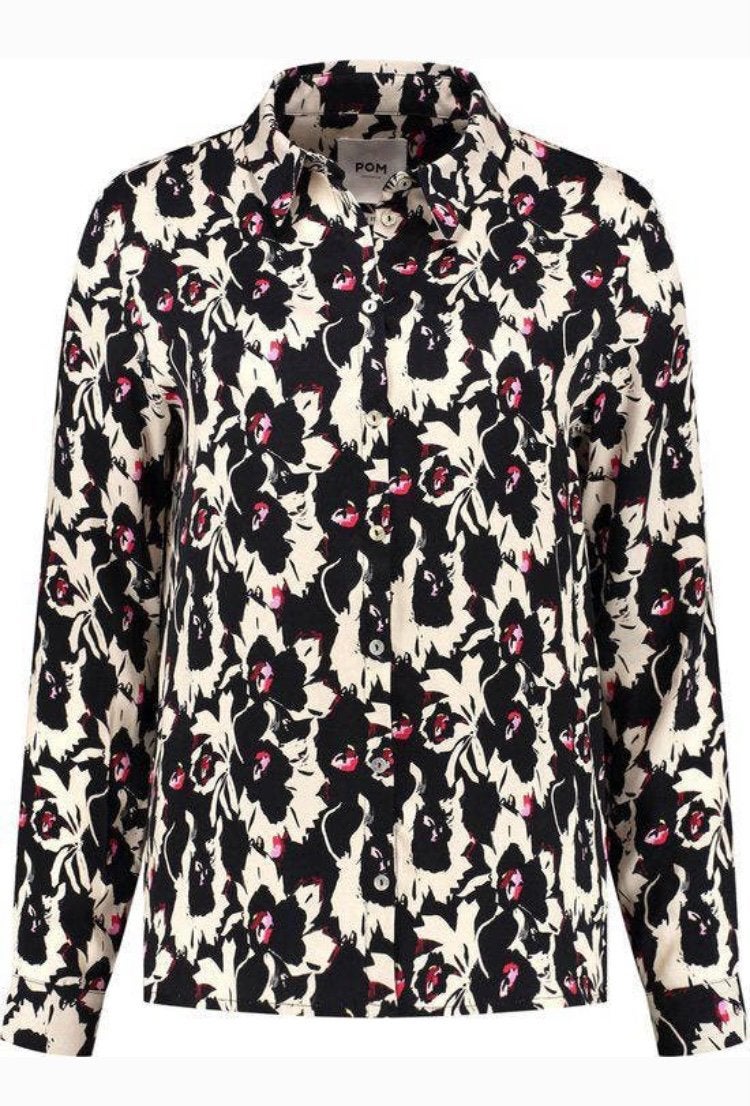 POM AMSTERDAM blouse Mila Flowers maat 44 NIEUW, Ophalen of Verzenden, Zo goed als nieuw, Maat 42/44 (L), Zwart