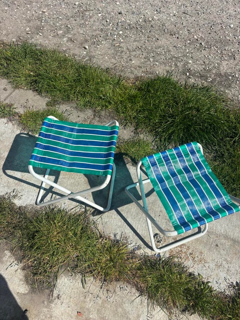 2 Camping krukjes - groen/blauw gestreept, Ophalen, Gebruikt, Campingstoel
