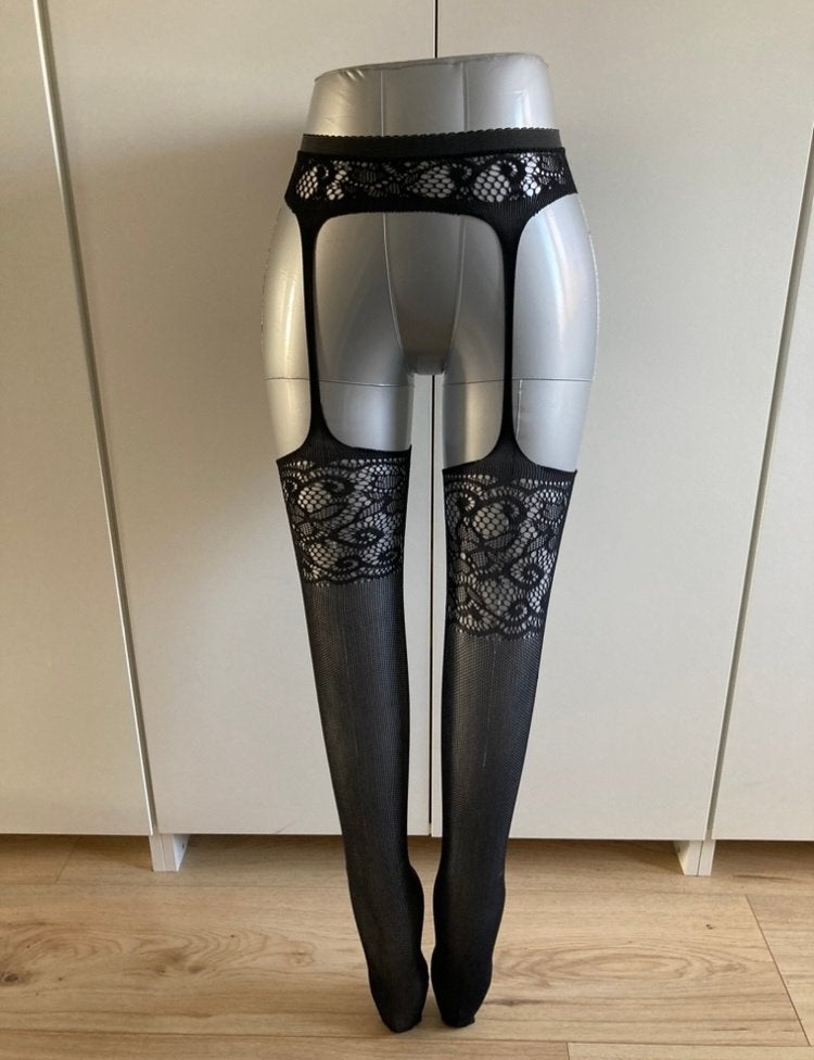 Zwarte jarrettel met motief, Verzenden, Nieuw, Zwart, Panty