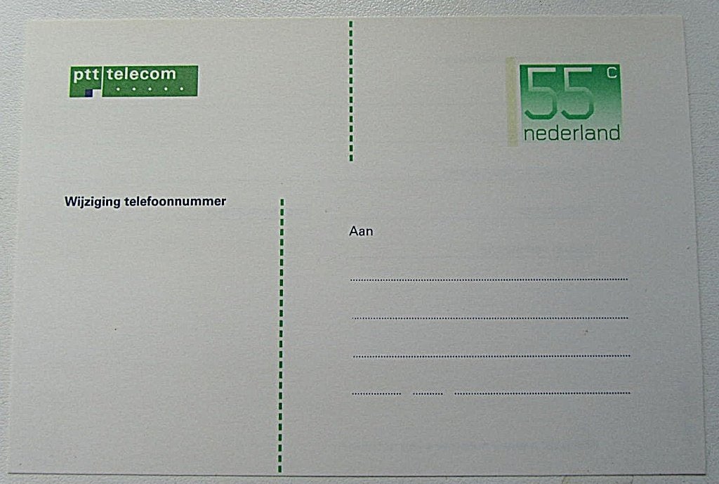 briefkaart     adreswijziging 55 cent PTT TELECOM, Ophalen of Verzenden, Briefkaart