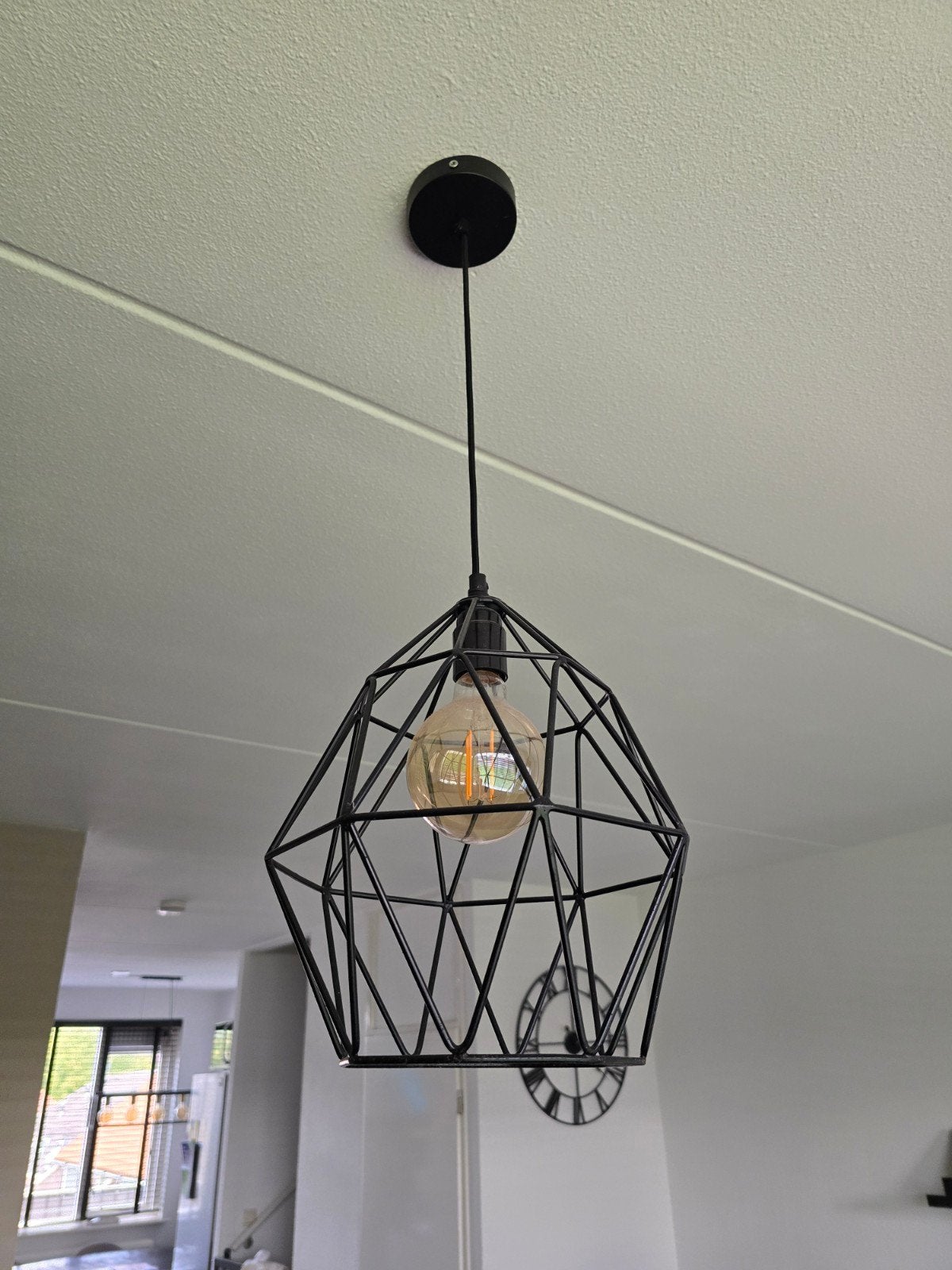 Moderne Zwarte Hanglamp, Zo goed als nieuw, Metaal, Modern, Industrieel, Geometrisch, E27 (groot)