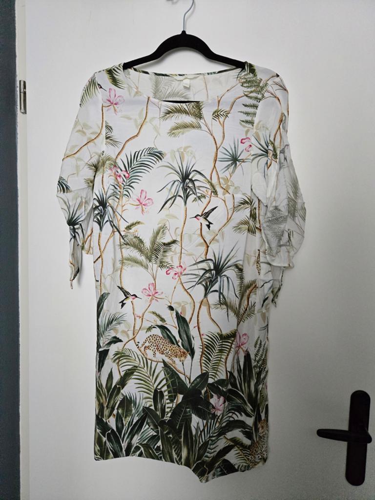 H&M Jurk met tropische print en luipaarden, maat 40, Kleding | Dames, Ophalen of Verzenden, Zo goed als nieuw, Maat 38/40 (M)