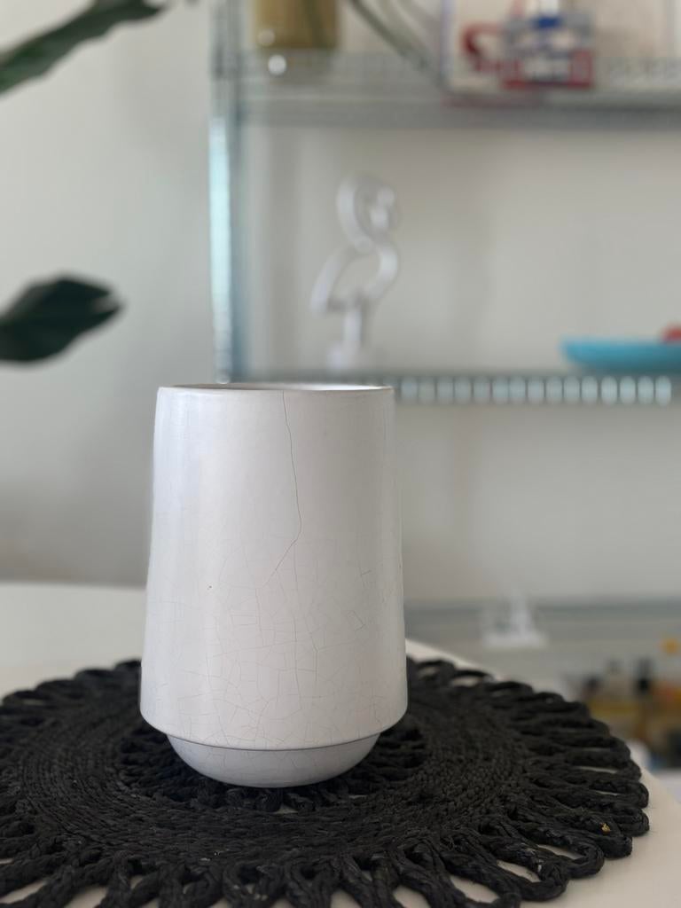 Witte plantenpot krakelee-effect, Ophalen, Rond, Aardewerk, Minder dan 40 cm