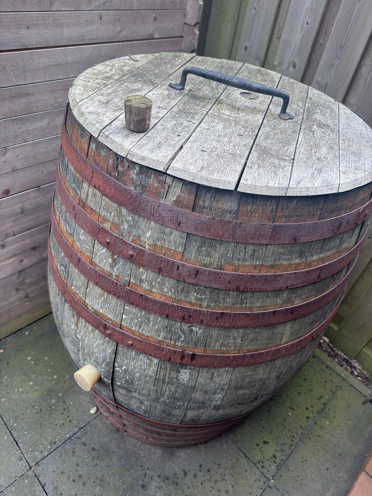 Regenton van houten wijnvat - 150L, Ophalen, Gebruikt, Met kraantje, 150 liter of meer