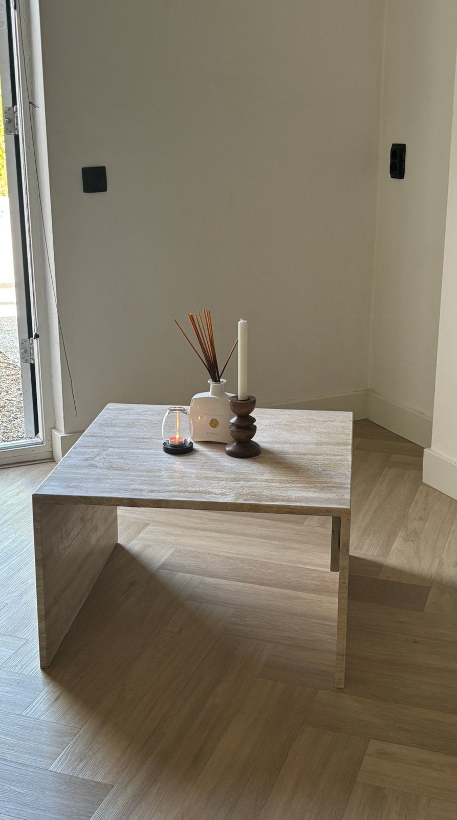 Travertin salontafel/bijzettafel xxl, Ophalen, Overige materialen, 50 tot 100 cm, Travertin japandi vintage marmeren natuursteen
