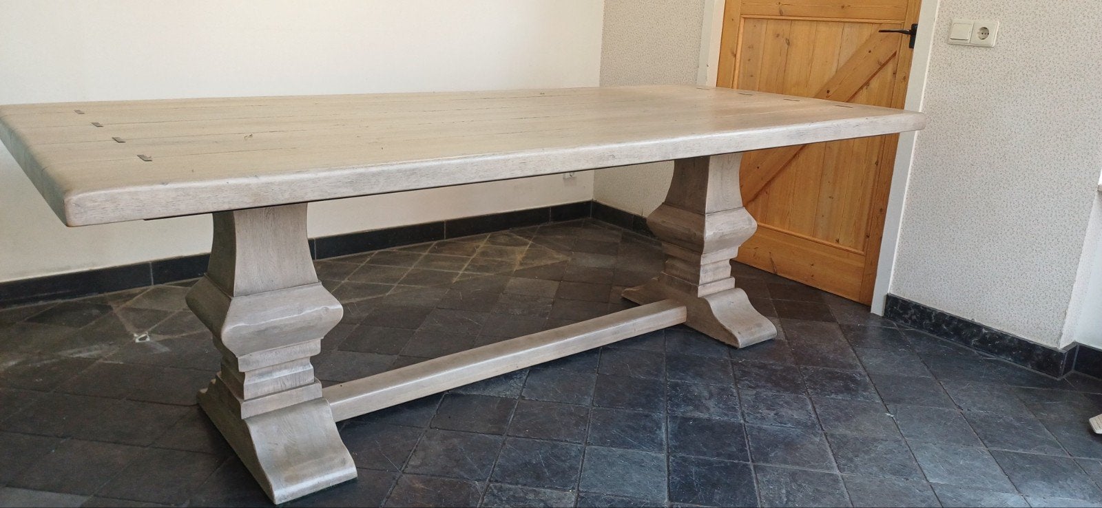 Zware degelijke kloostertafel 240x100cm, Ophalen, Gebruikt, 100 tot 150 cm, Eikenhout
