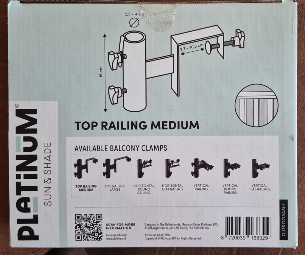 Platinum Balcony Clamp - Top Railing Medium, Tuin en Terras, Parasols, Ophalen, Nieuw