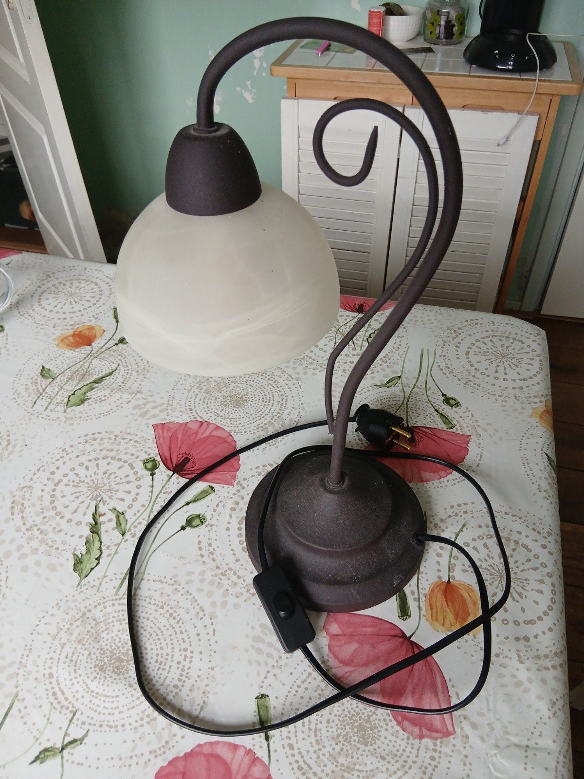Vintage Tafellamp met Melkglas Kap - Bruin Metaal, Gebruikt, Vintage, Met kap, Ophalen of Verzenden