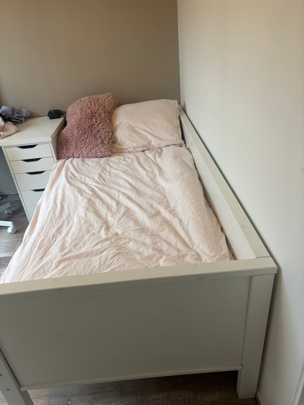 Woood Nikki bed/slaapbank set v. 3, wit met lade en matras, Ophalen, 90 cm, Eenpersoons, Wit