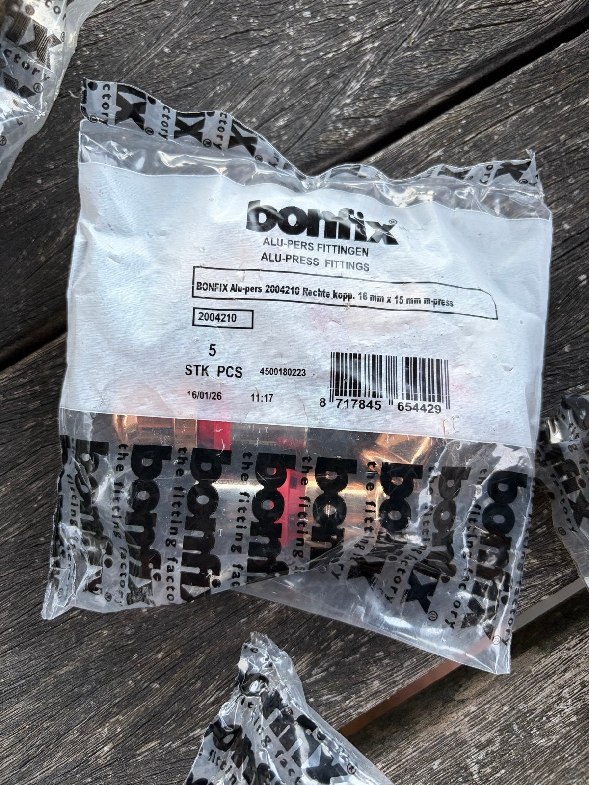 BONFIX Alu-pers Rechte Koppeling 16x15mm (5 stuks), Minder dan 20 mm, Overige typen, Ophalen of Verzenden, Minder dan 2 meter