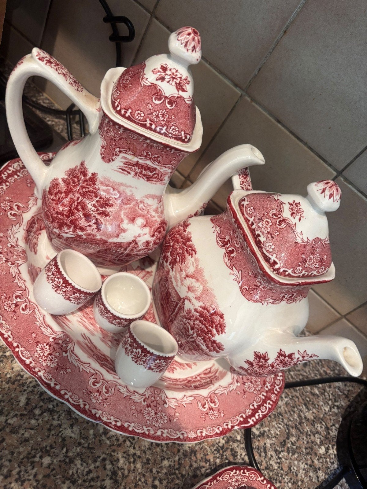 thee pot koffie pot  eierdopjes en een botervloot, Ophalen, Gebruikt, Vintage, Kan