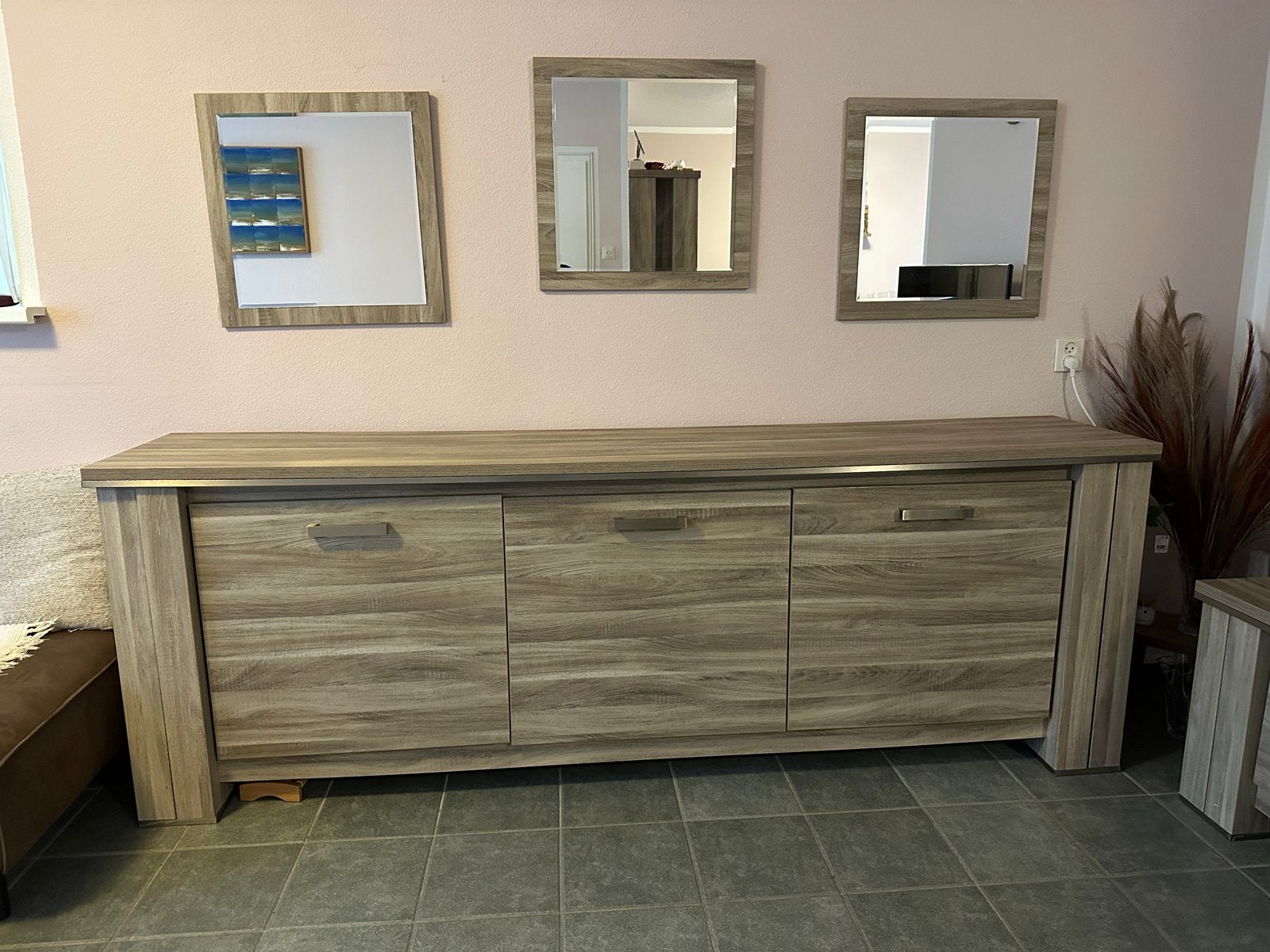 Complete eetkamerset: tafel, dressoir, vitrinekast, tv-meube, Ophalen, 150 tot 200 cm, 200 cm of meer, Zo goed als nieuw