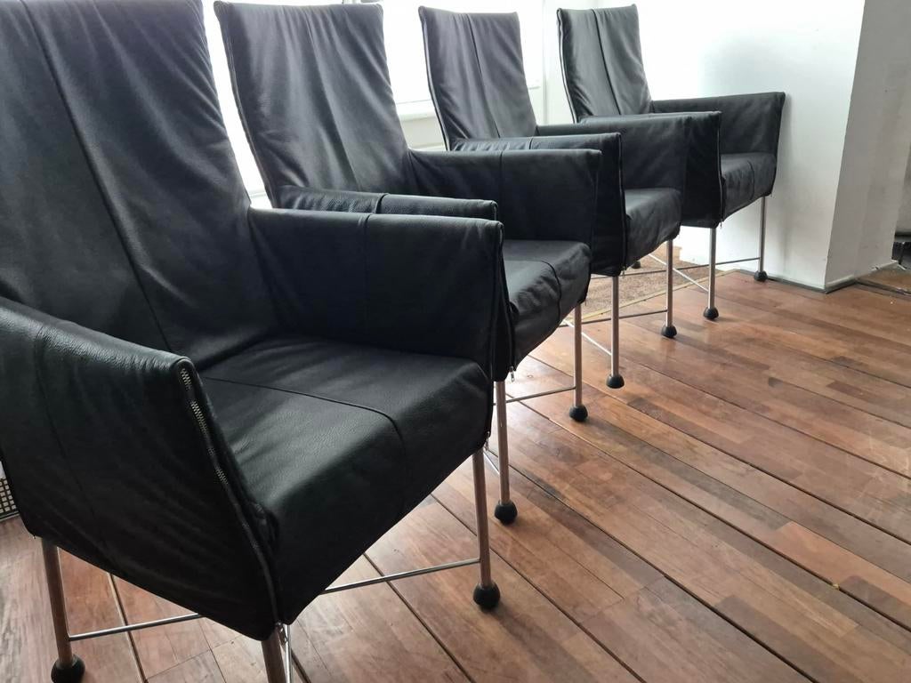 Montis Design 4 Chaplin eetkamerstoelen zwart echt leer zgan, Zwart, Charly gerard van den berg bert plantagie stijl, Ophalen of Verzenden