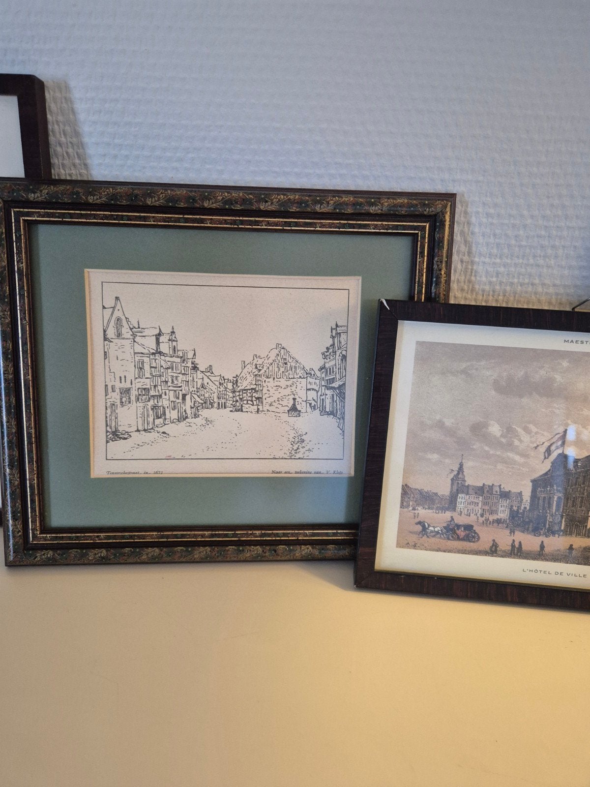 Set van 3 historische prenten van Maastricht, 1800 - 1899, Stadsgezicht, Handgekleurd, Ophalen of Verzenden