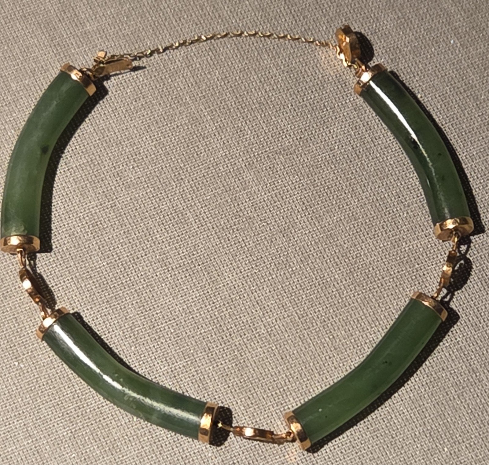Vintage 14k geelgouden jade armband, Ophalen of Verzenden, Zo goed als nieuw, X, Met edelsteen