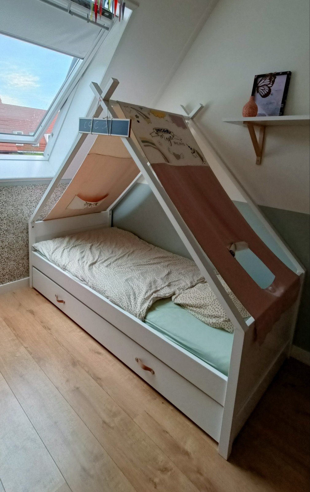Cool Kids Tipi bed met uitschuifbare lade/logeerbed, 85 tot 100 cm, Gebruikt, 180 cm of meer, Ophalen