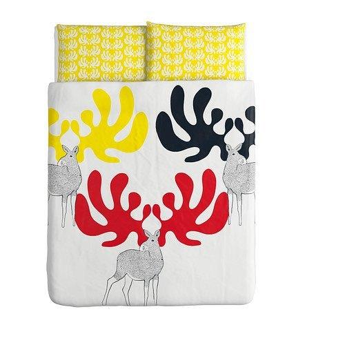 Angsspira Ikea dekbedovertrek wit eland print 220x200/50x60, Wit, Ophalen of Verzenden, Deken of Dekbed, Nieuw