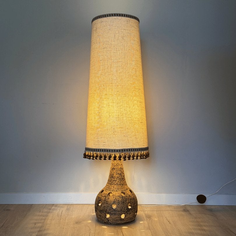 Vintage XL vloerlamp met keramieken, verlichte voet, Gebruikt, 100 tot 150 cm, Onbekend, E27 (groot)