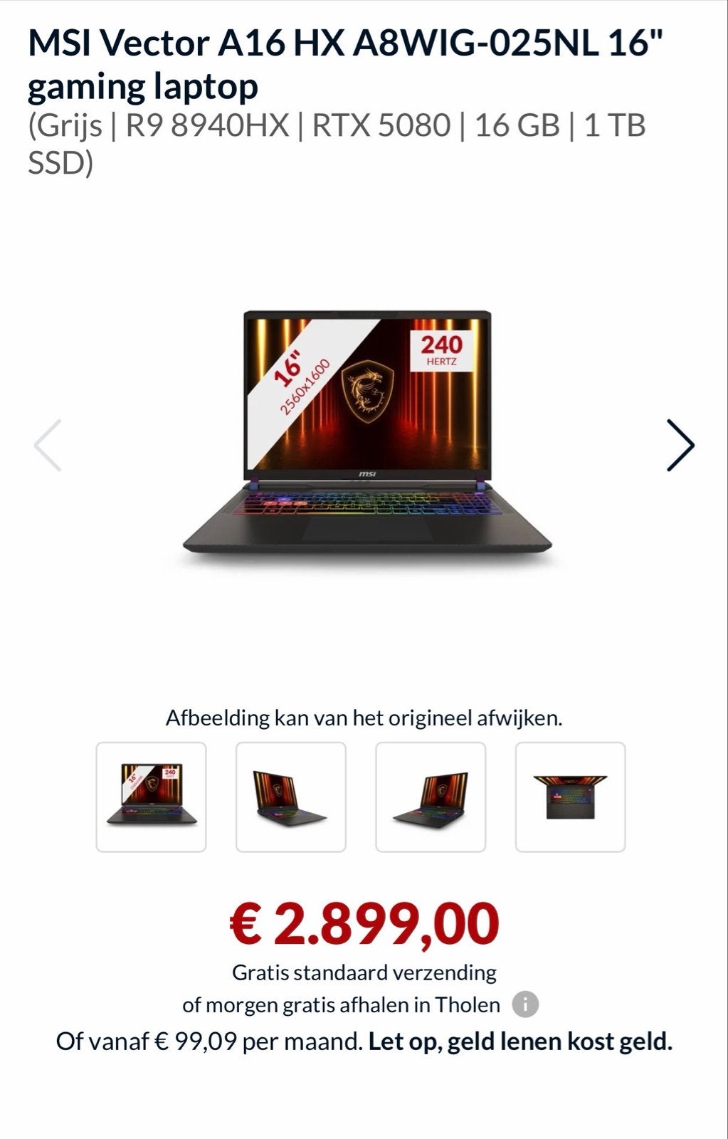 MSI Vector A16 HX A8WIG-025NL 16" Gaming Laptop NIEUW