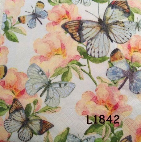 Servetten decoupage/bullet journal - Vlinders bloemen L1842, Verzenden, Nieuw