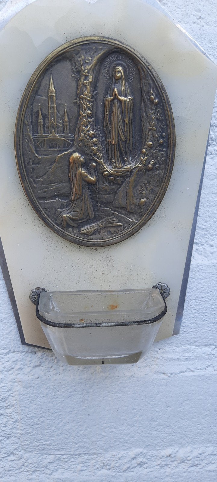 Antiek Lourdes Maria Heiligwaterbakje - Tingieterij Deben, Ophalen of Verzenden