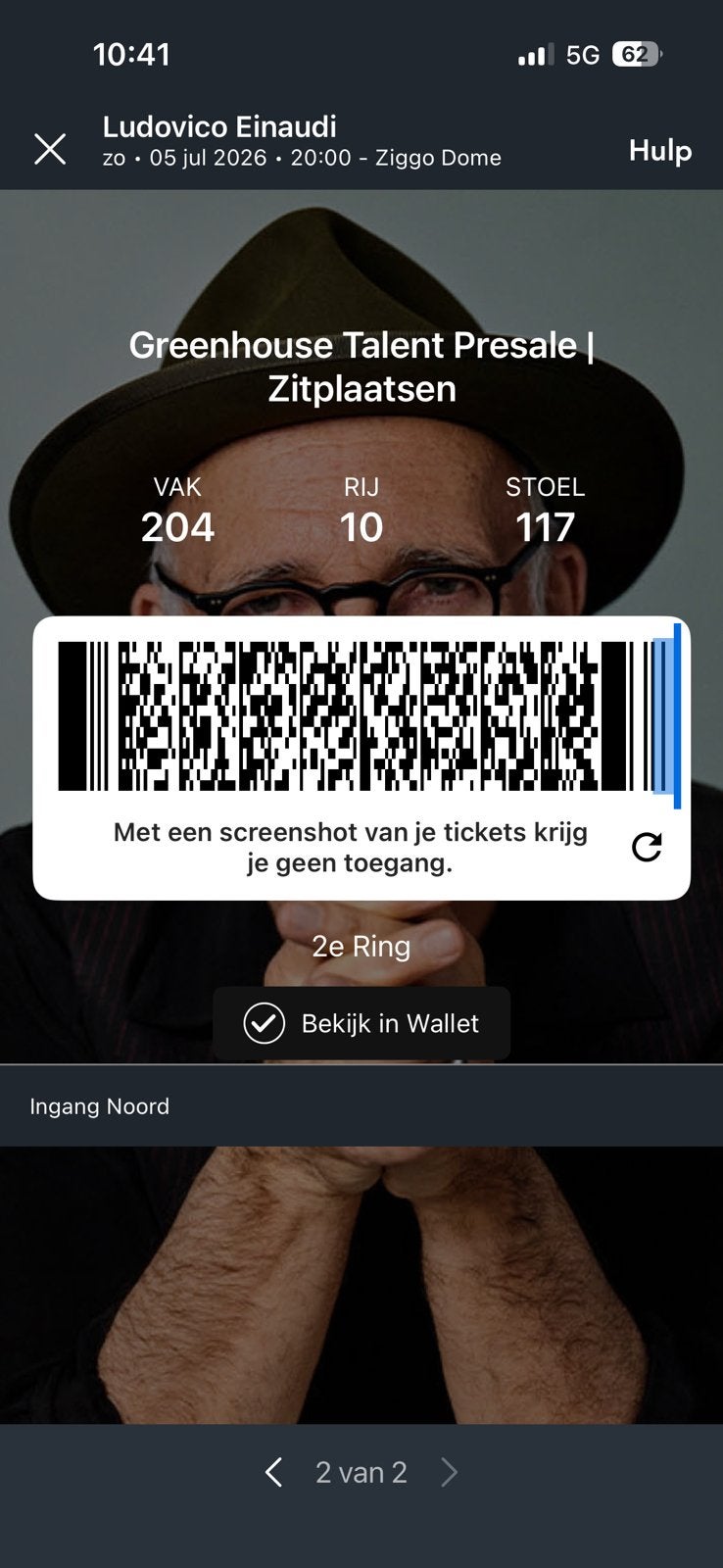 Einaudi concert zondag 5/7 amsterdam, Tickets en Kaartjes, Evenementen en Festivals, Twee personen