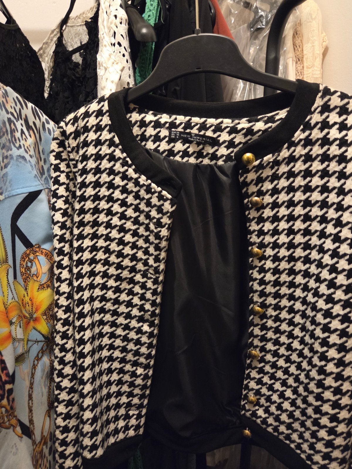 New Imperial Jasje Zwart/Wit Houndstooth Maat 38/40 (M), Maat 38/40 (M), Zwart, Ophalen of Verzenden, Zo goed als nieuw