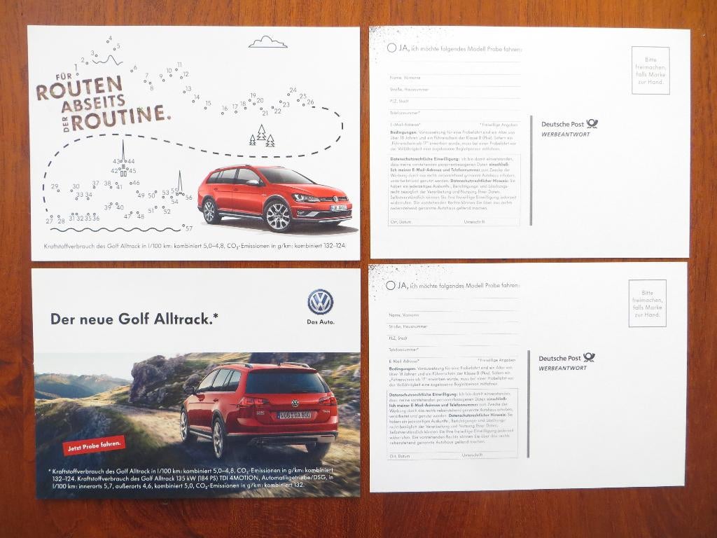 Aanvraagkaarten proefrit: Volkswagen Golf Alltrack, Ophalen of Verzenden, Nieuw, Volkswagen