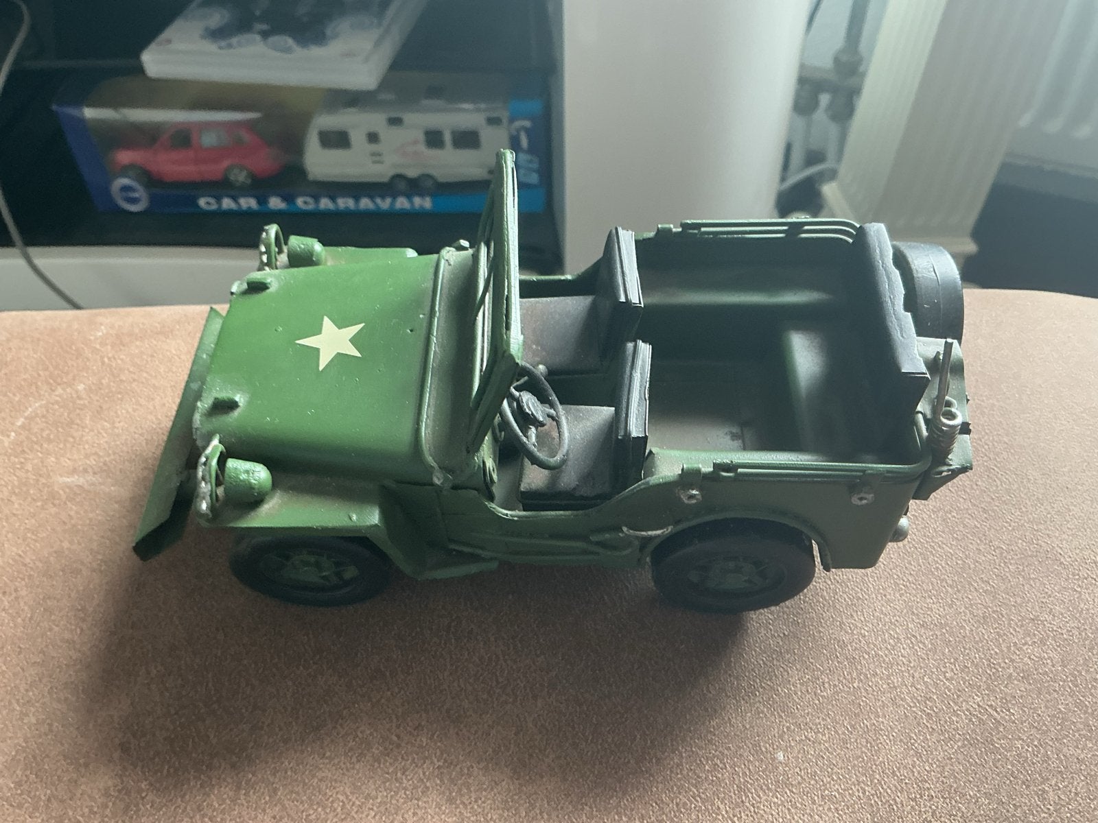 Blikken model Jeep 1:24 - Groen Militair Voertuig, Ophalen of Verzenden, Gebruikt, Auto, Overige merken