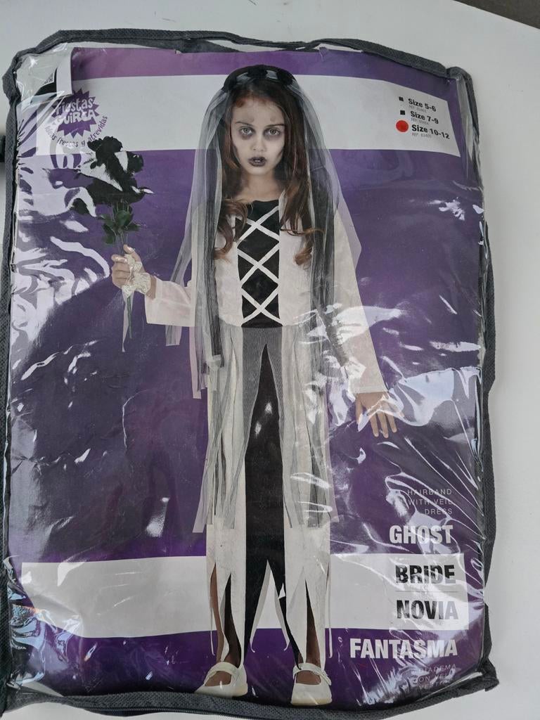 Halloween bruidsjurk met diadeem, leeftijd 10 jaar, Ophalen of Verzenden, Zo goed als nieuw, 134 t/m 140, Meisje