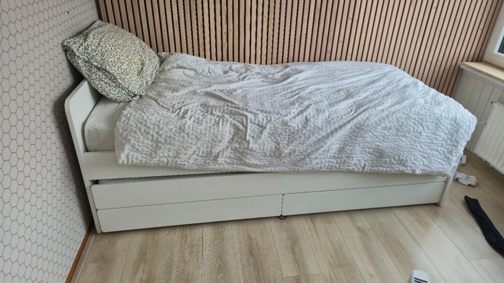 1 persoonsbed met onderschuifbed, Ophalen, 90 cm, Eenpersoons, Wit