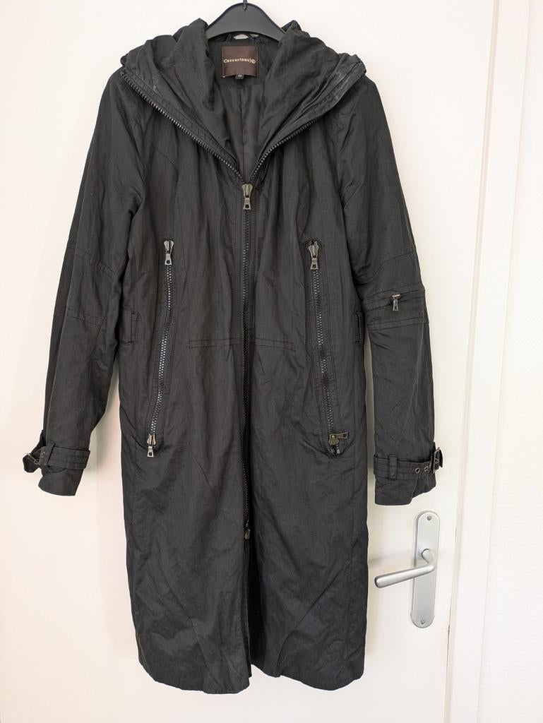 Lange zwarte trenchcoat Creenstone., Zwart, Creenstone, Gedragen, Ophalen