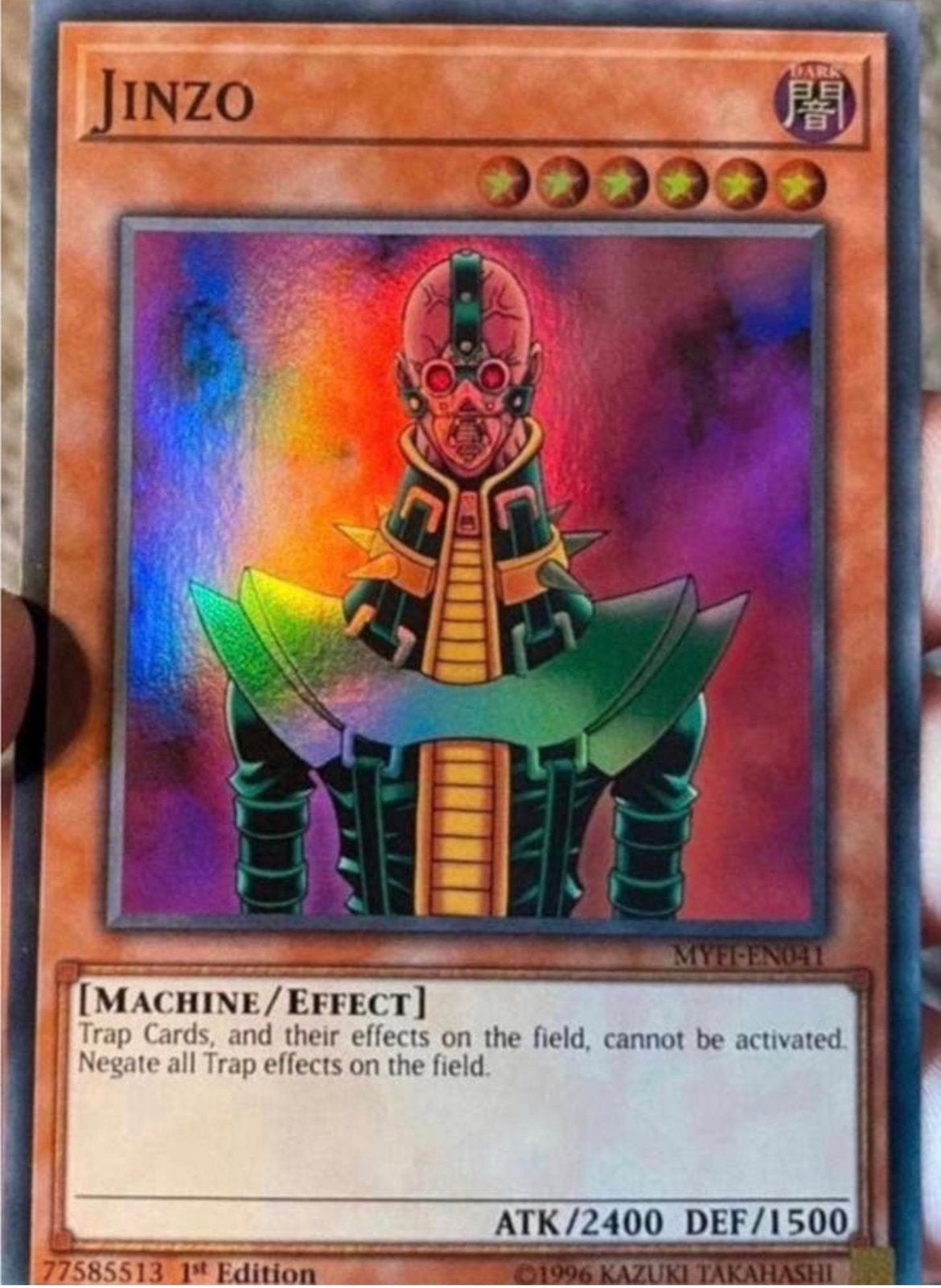 Yu-Gi-Oh! Jinzo MYFI 1st Edition M/NM !, Ophalen of Verzenden, Zo goed als nieuw, Losse kaart, Foil