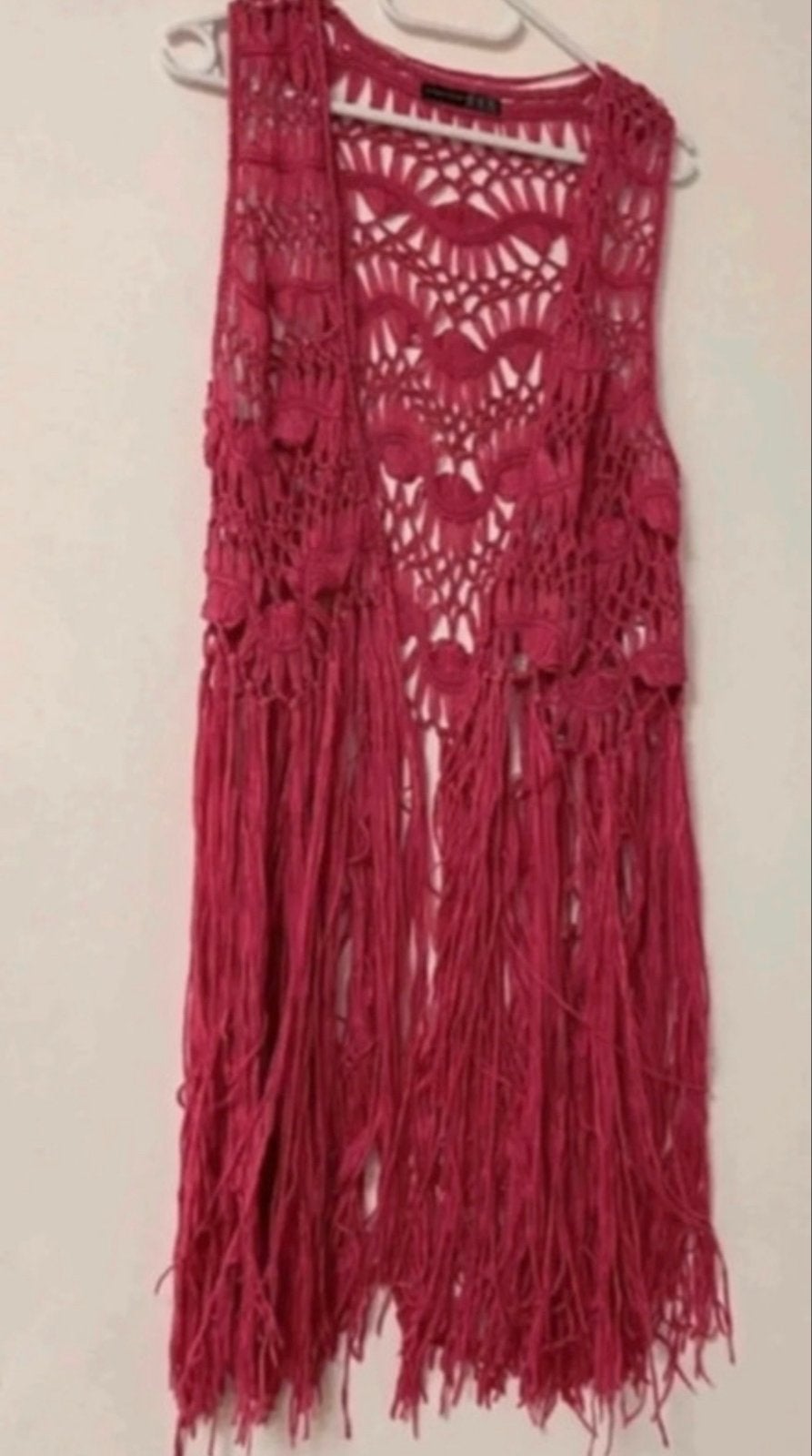 Roze gehaakt vestje met franjes maat M, Kleding | Dames, Ophalen of Verzenden, Zo goed als nieuw