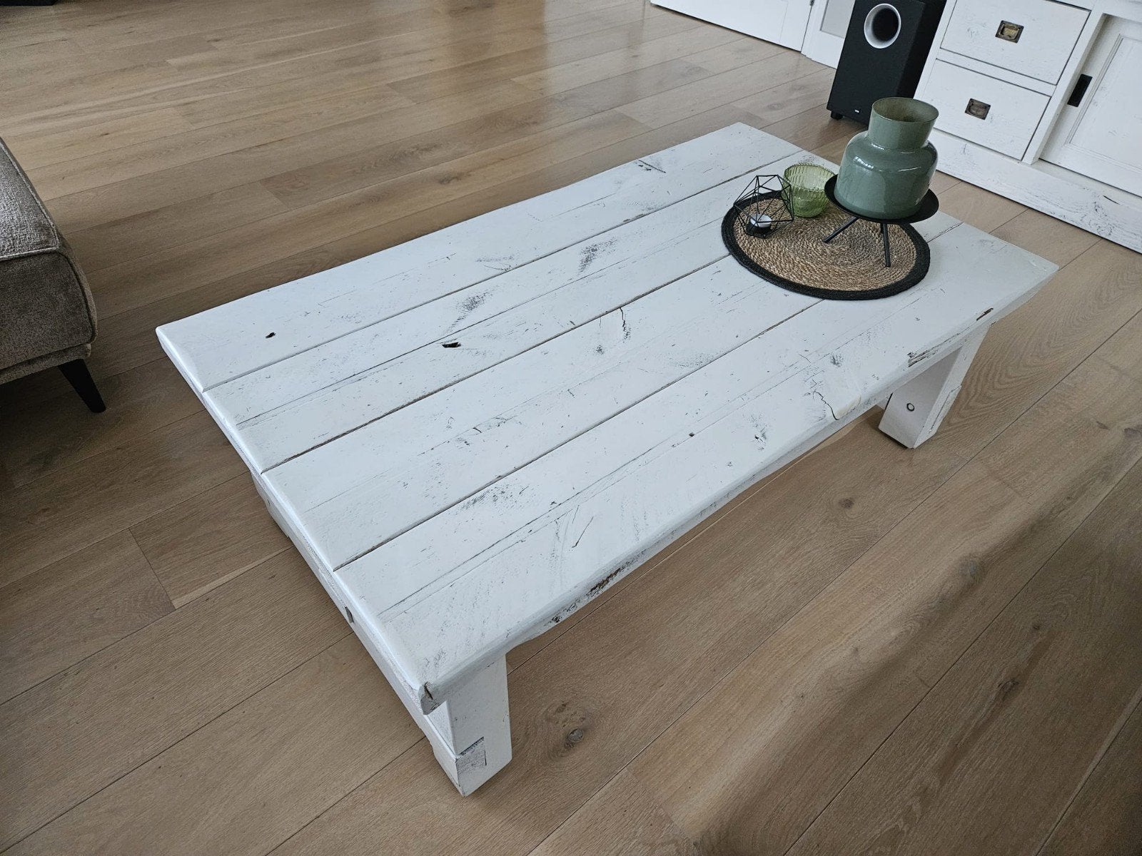 Witte salontafel van hout, Huis en Inrichting, Ophalen, Gebruikt, 100 tot 150 cm, Landelijk, Industrieel, Rustiek