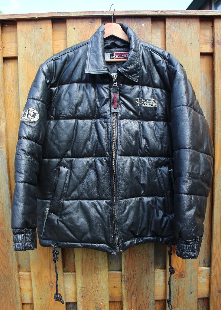 Vintage zwart leren Nickelson Bomberjack maat Large, Maat 52/54 (L), Zwart, Nickelson, Ophalen of Verzenden