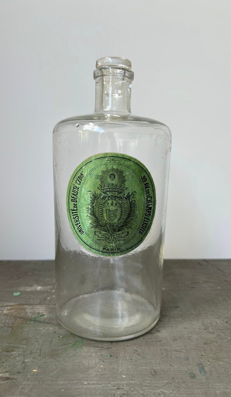 Antieke franse fles met etiket plaatje, Ophalen of Verzenden