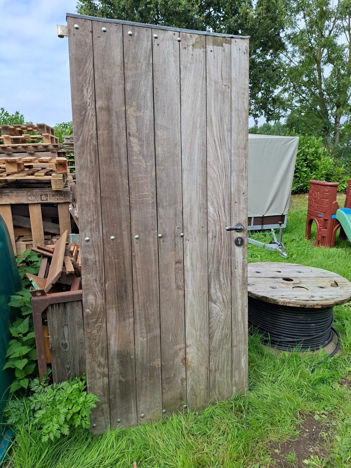 Robuuste hardhouten buitendeur/poort, Ophalen, 80 tot 100 cm, Buitendeur, 200 tot 215 cm