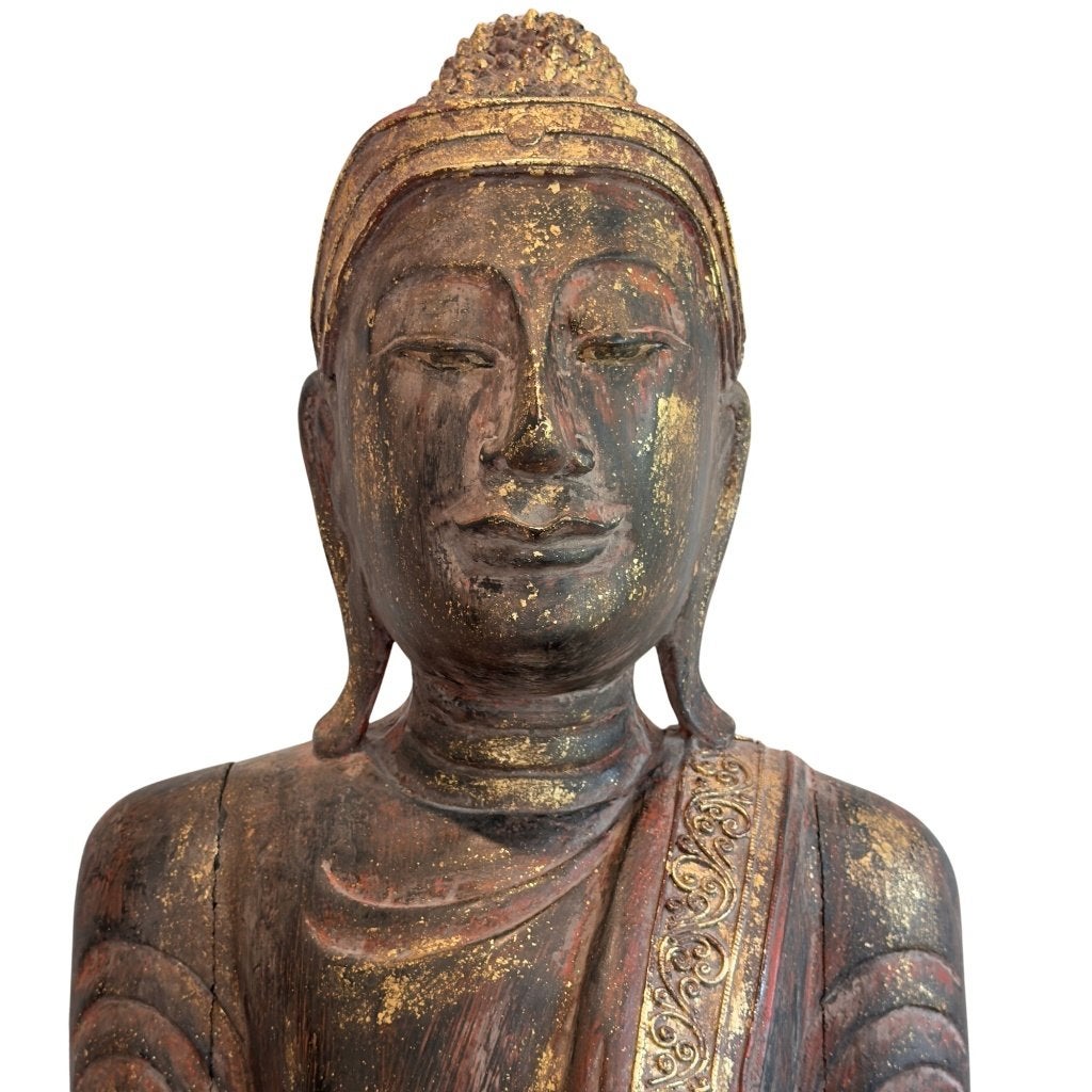 Staande Boeddha – Birmees teakhout – 166 cm, Antiek en Kunst, Overige herkomsten, Ophalen of Verzenden, Beeld, Hout