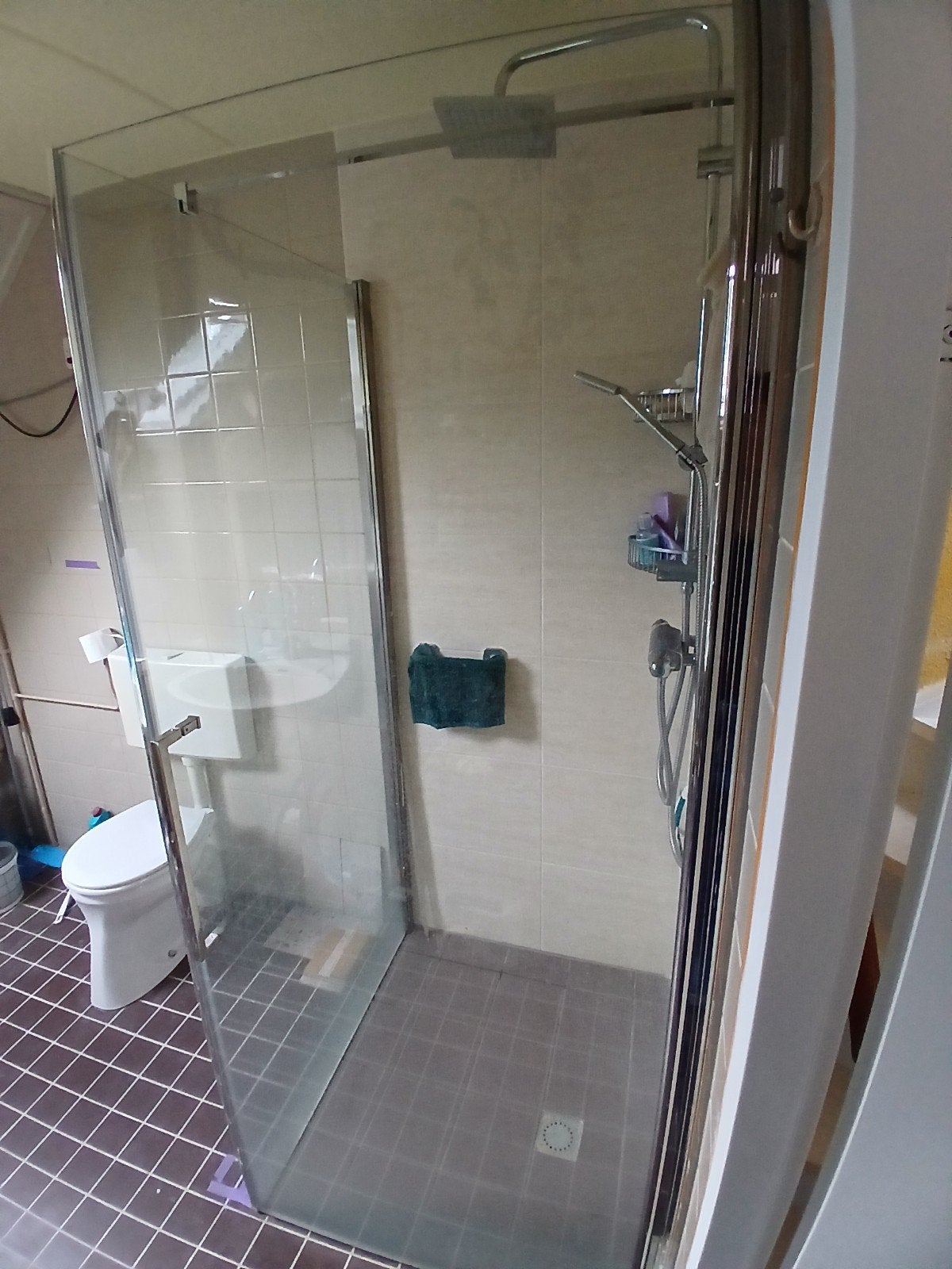 Glazen douchedeur/wand + regendouche (ex thermostaatkraan), Huis en Inrichting, Ophalen, Gebruikt, Met douche