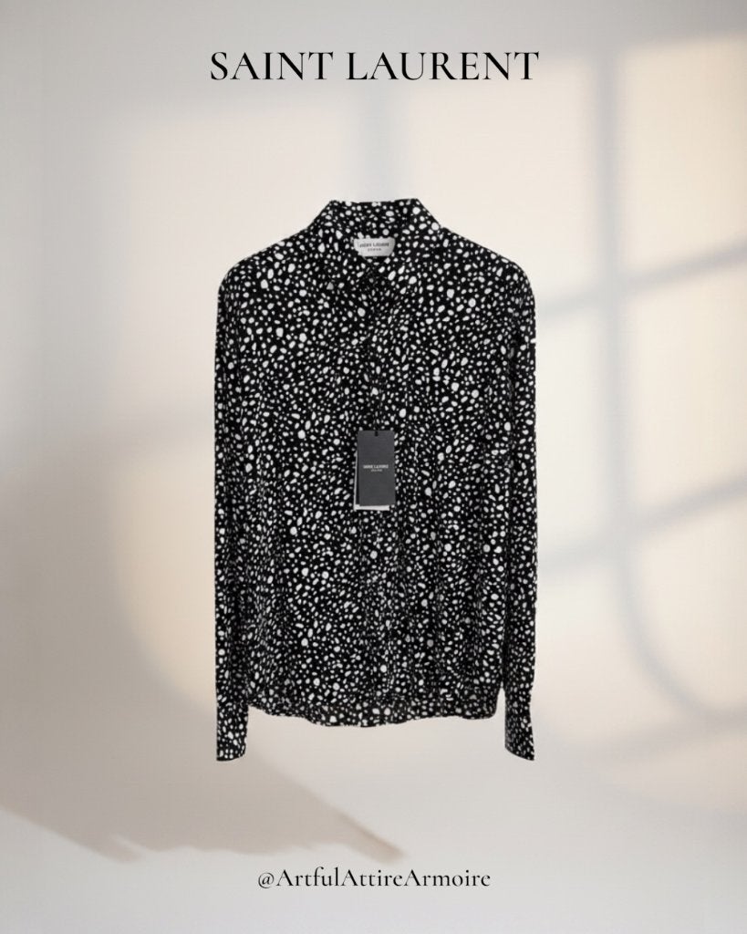 Saint Laurent "Babycat" Speckle Print Shirt, Verzenden, Nieuw, Zwart, Saint Laurent