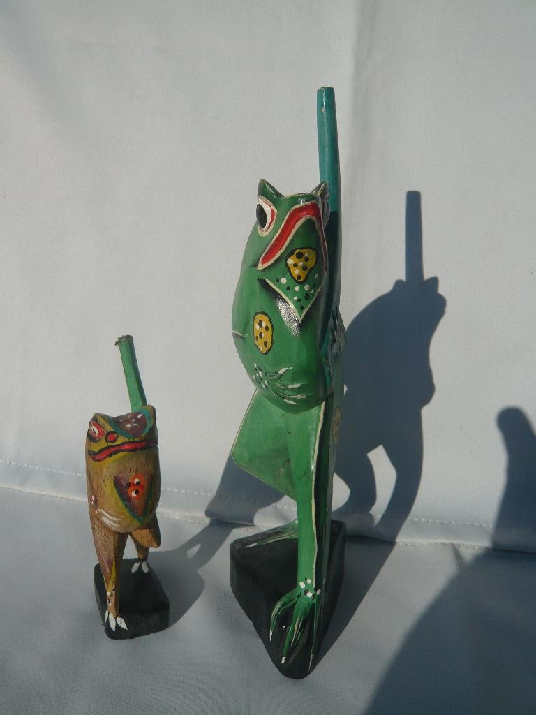 Houtsnijwerk kikkers, Antiek en Kunst, Overige onderwerpen, Houtsnijwerk, Handgemaakt, Hout