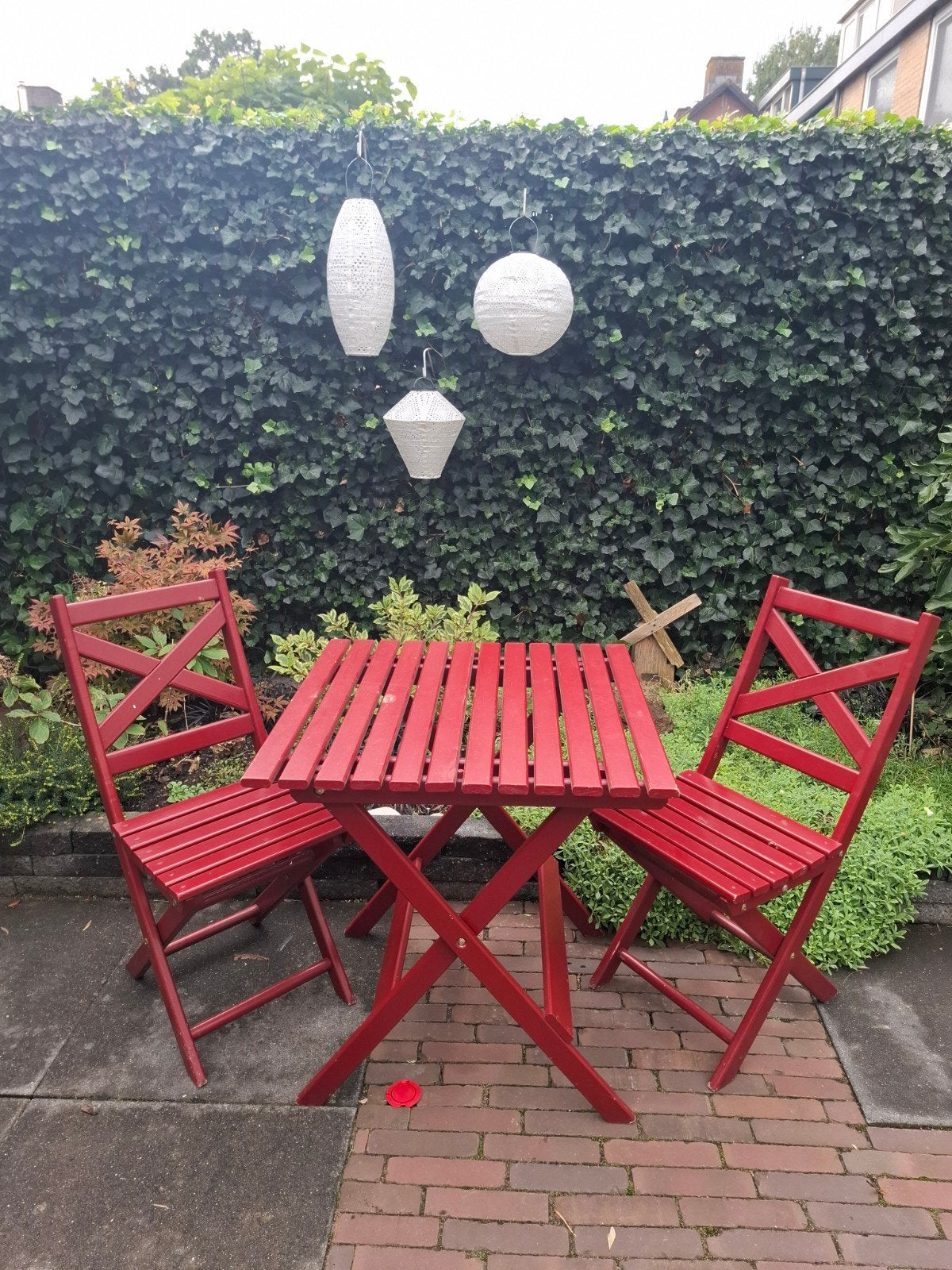Rode inklapbare bistro tuinset, Gebruikt, Tuinset, Hout, Eettafel