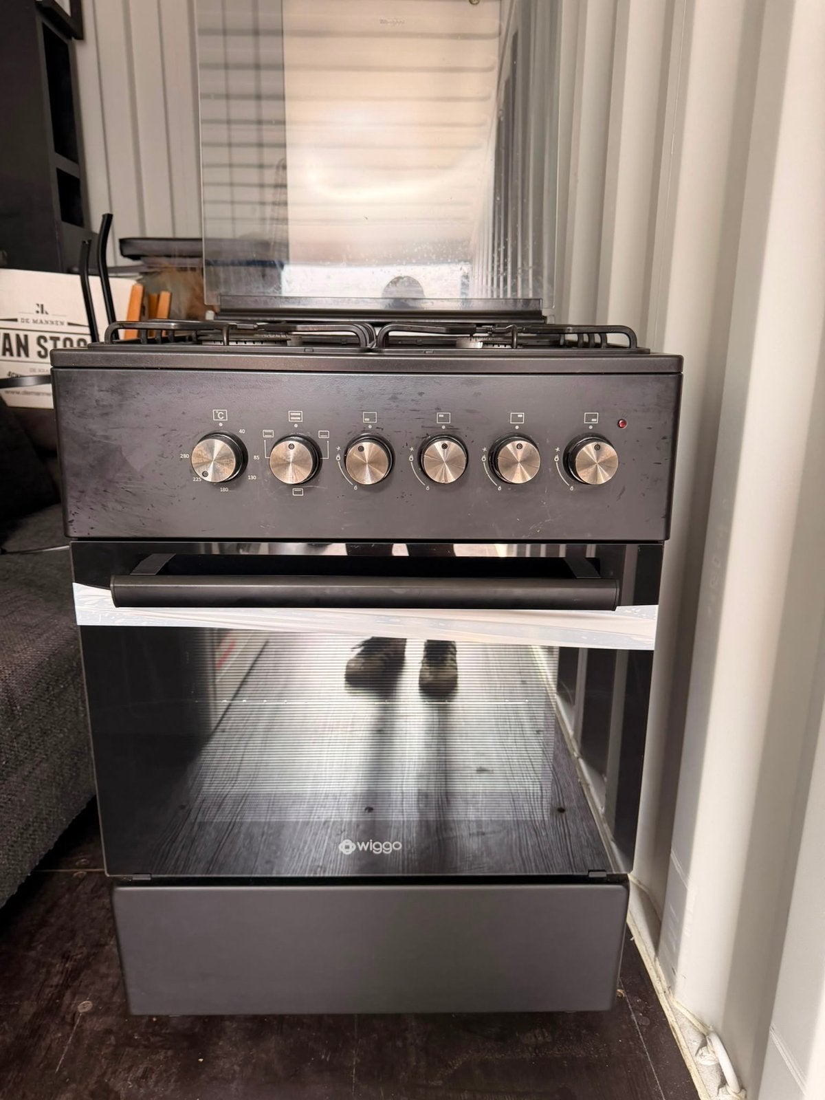 Wiggo Gasfornuis met Elektrische Oven Zwart, Ophalen, 4 kookzones, Zo goed als nieuw, Gas