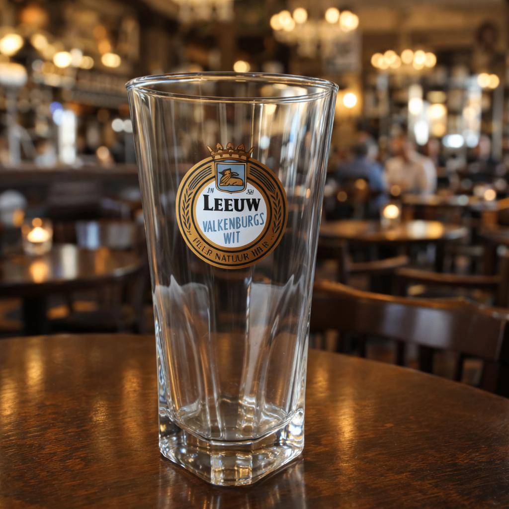 vintage 1886 leeuw Valkenburg wit bierglas, Ophalen of Verzenden, Zo goed als nieuw, Bierglas