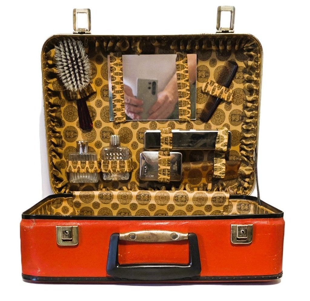 Vintage reiskoffer met accessoires, compleet., Ophalen of Verzenden