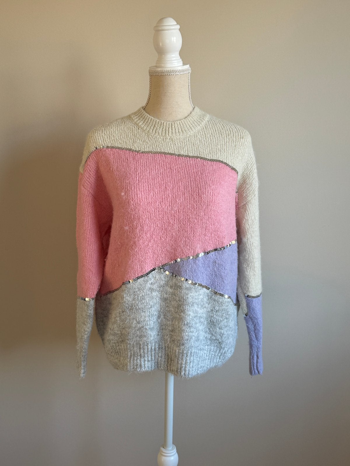 Trui met Pailetten in Pasteltinten, Ophalen of Verzenden, Zo goed als nieuw, Maat 38/40 (M), Roze