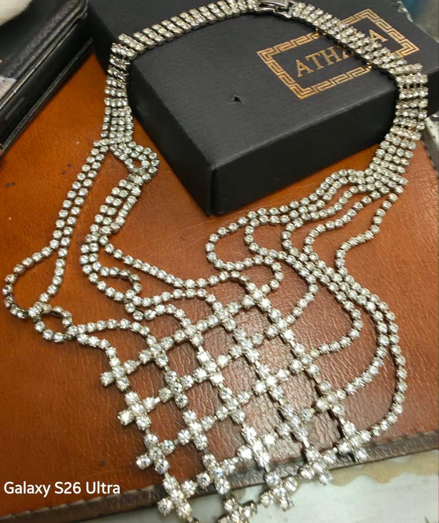 Schitterende vintage strass ketting, statement sieraad, Overige materialen, Met strass, Ophalen of Verzenden, Zo goed als nieuw