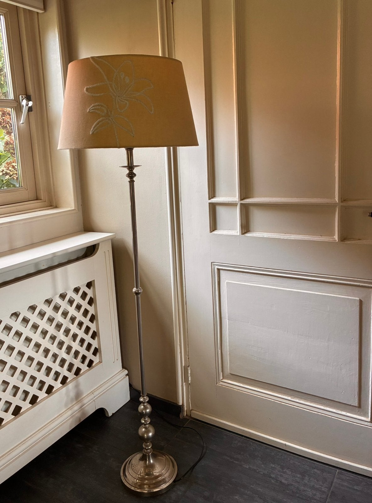 Rivièra Maison Vloer Lamp / Crème Lampenkap, Ophalen, 100 tot 150 cm, Metaal, E27 (groot)