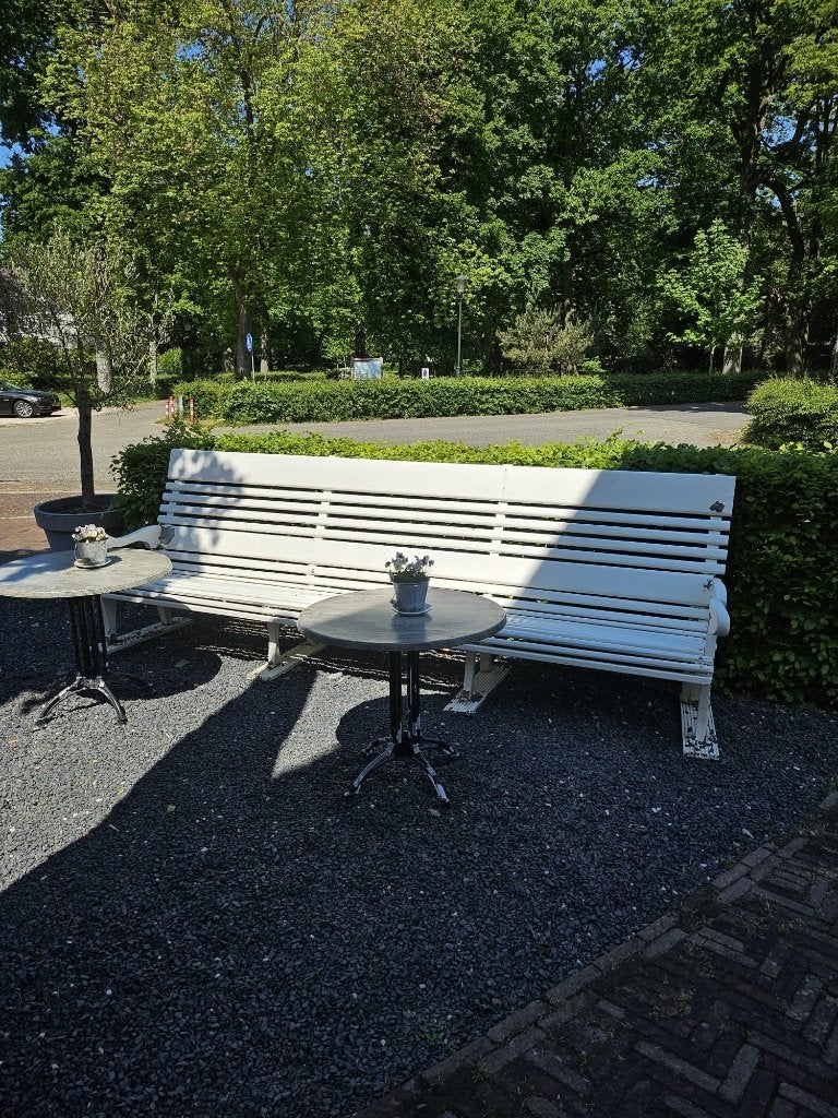 Antieke houten tuinbank, Ophalen